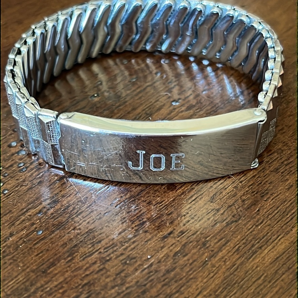 Vintage Silver Men's  Bracelet Expandable  Monogram Joe  70s ID Bracelet